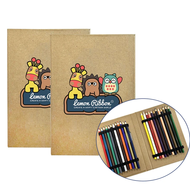Free Sample Custom Kraft Paper Cover Full Coloring Book Set Kids Drawing Coloring Book with 24pcs Color Pencil set