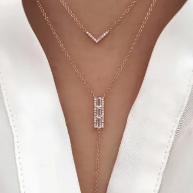 Простое ожерелье для девочек-подростков с кубическим цирконием из серебра 925 пробы золотистым v-образным вырезом