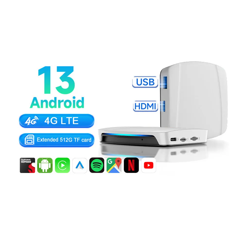 qualcomm SDM660 4G sim card 8+128 wireless carplay ai box usb-c hd-port android 13 carplay ai box android auto 5g wifi