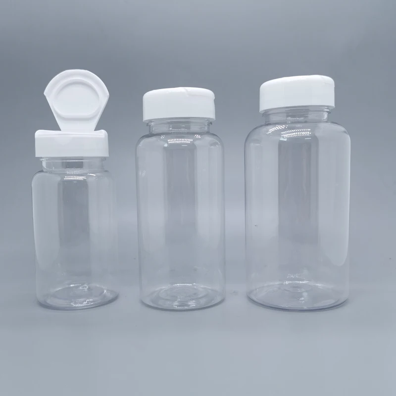 Good quality with cheap price free sample bottle pet clear medicine  pill plastic bottles with flip lids transparent 100ml 150ml