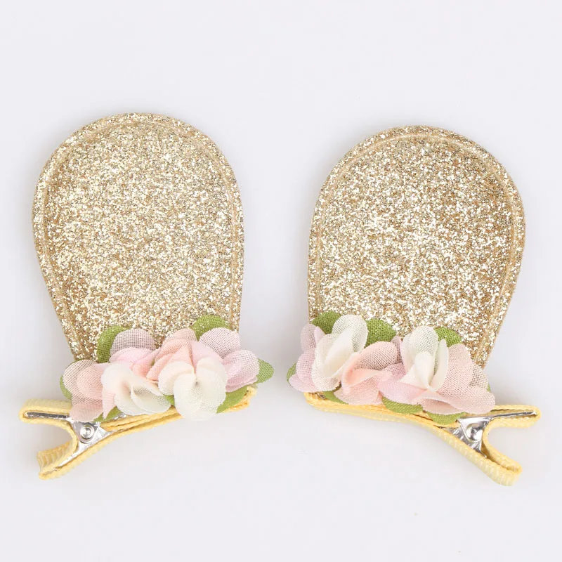 Ready to Ship Easter Bunny Hair Accessories Set Glitter Rabbit Ear Hair Clips 2021 Princess Barrettes for Kids