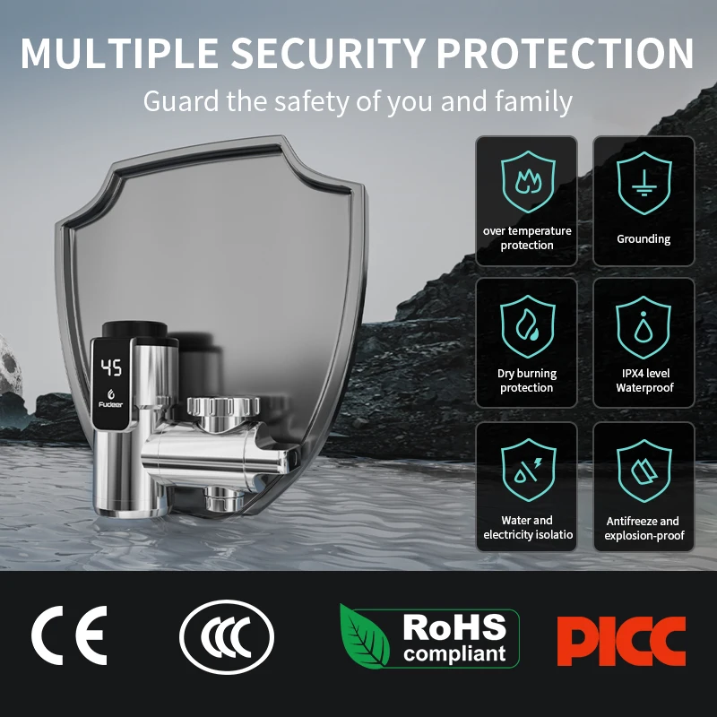 3400W Electric Kitchen Water Heater Faucet Tap Instant Hot Water Cold Heating Faucet Tankless Water with LED Digital Display