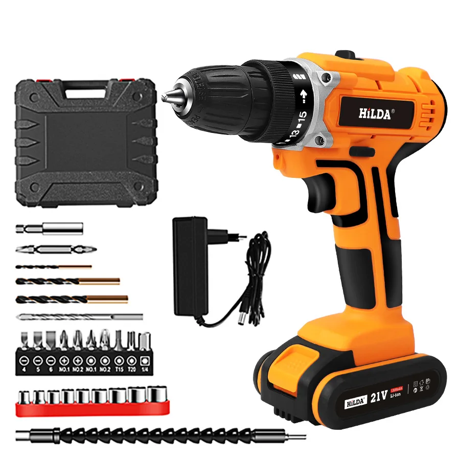 Electric Cordless Power Impact Wrench Drill Set 21V Electric Driver Tool Kit with 24+1 High Torque 2 Speed drilling machines