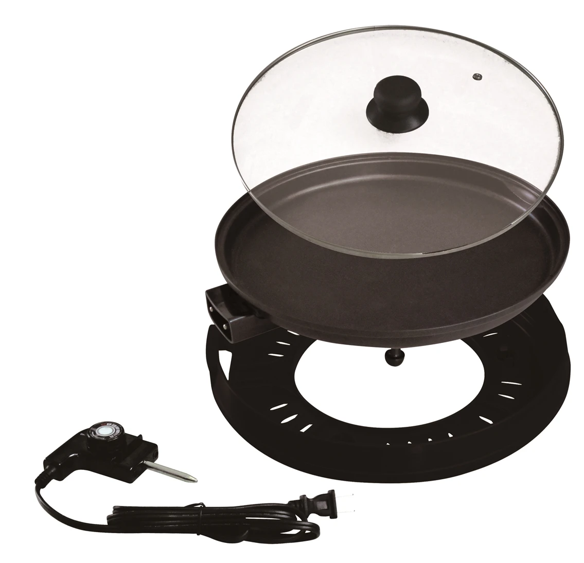 Electric griddle round frying pan with flat and grill plates option