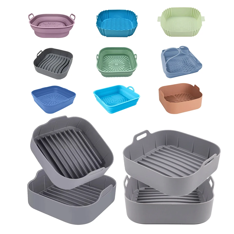 Square high quality 2 pack reusable accesorios food grade foldable air fryer silicone pot air fryer silicone air fryer liners