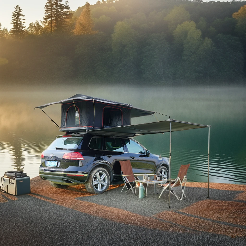 Single-Layer Waterproof Automatic Car Roof Extension Tent Oxford Canvas Material with Aluminum Carbon Fiber Pole for Camping
