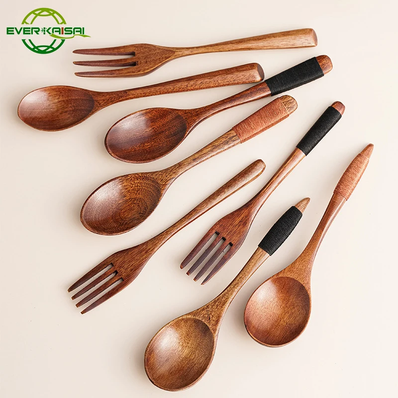 Wood Soup Spoons for Eating Mixing Stirring, Long Handle Spoon with Chinese Japanese Style Kitchen Utensil.