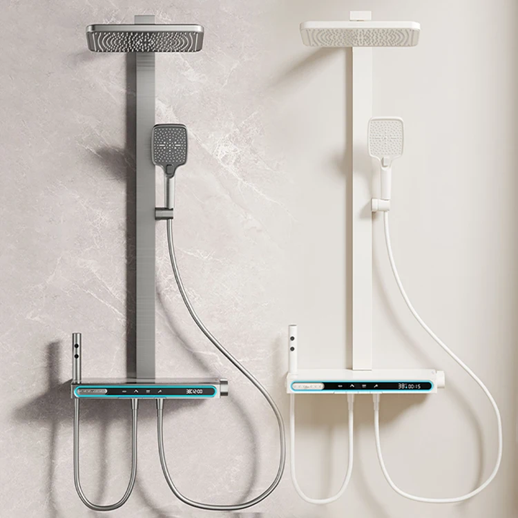 GAONUO All New Intelligent Bathroom Shower System LED Digital Piano Button Shower Mixer 5 Function Shower Sets With SPA Massage