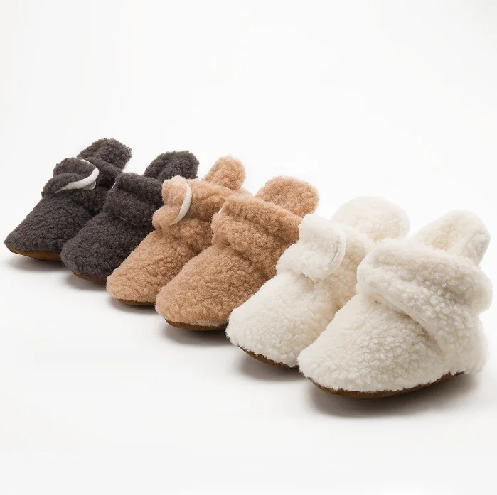 Winter warm Sherpa baby plush fur toddler kids indoor baby short boot for 13cm