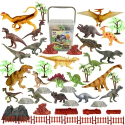 Kids Toy 50 pcs Set Box Educational 3D Cartoon Park Dino Tree Fence Simulation Model Plastic Dinosaur Figure