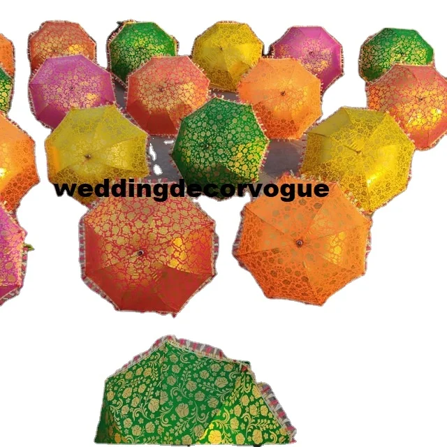 Indian New Small Embroidered Umbrellas Handheld Decorative Wedding decorative Outdoor Wedding Party Christmas Decor