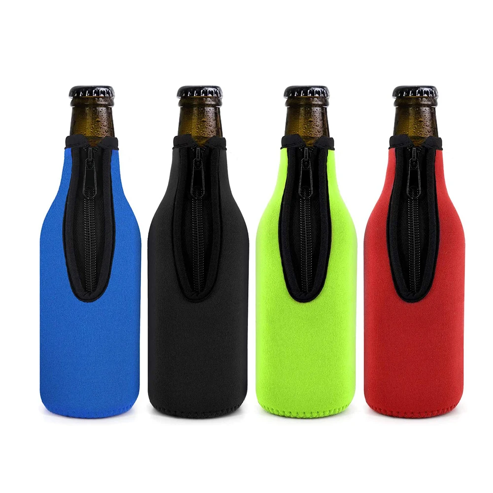 Beer Bottle Insulator Sleeve Different Color Zip-up Bottle Jackets. Keeps Beer Cold and Hands Warm