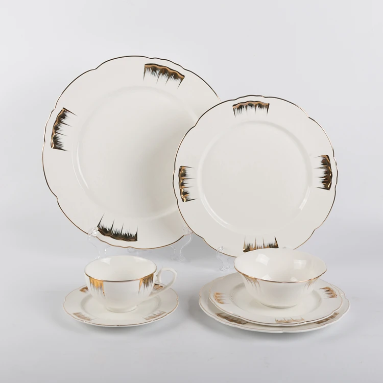 Wholesale eco-friendly arabic white porcelain exquisite tableware gold rim dinnerware tea cup setplate set for afternoon tea