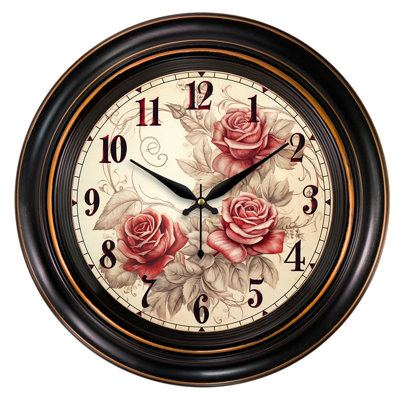 23 inch American Creative Flower Design Antique Wall Clock High Quality Round Plastic Watch