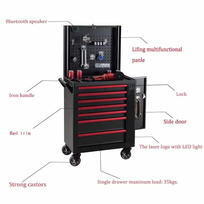 Corrosion-Resistant Stainless Steel 7 Drawer Rolling Tool Trolley Chest For Top Mechanics
