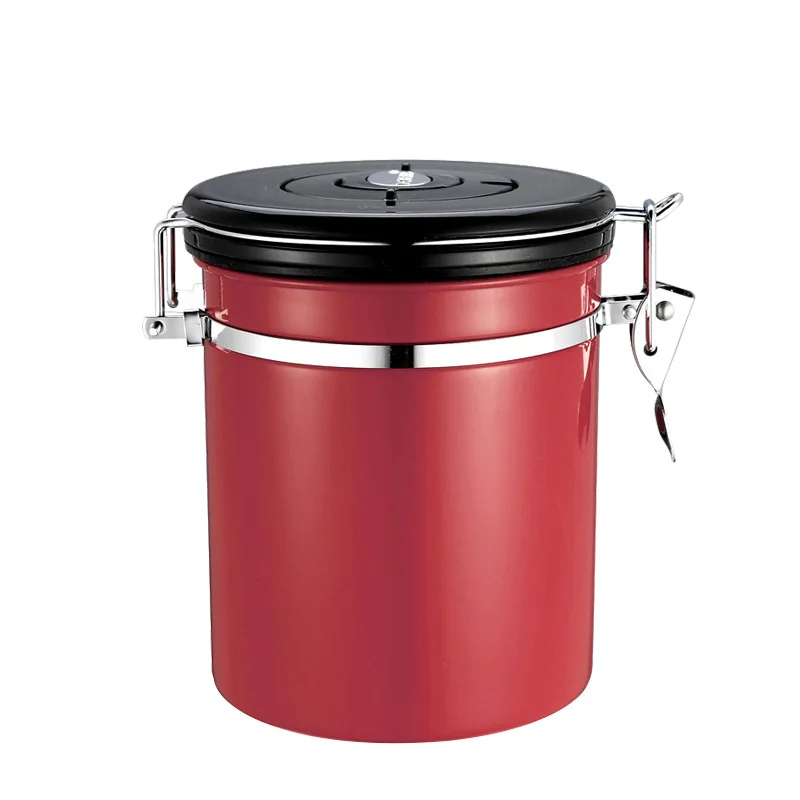 Kitchen 304 stainless steel exhaust valve coffee beans powder food storage container jar bottle tank with lid spoon