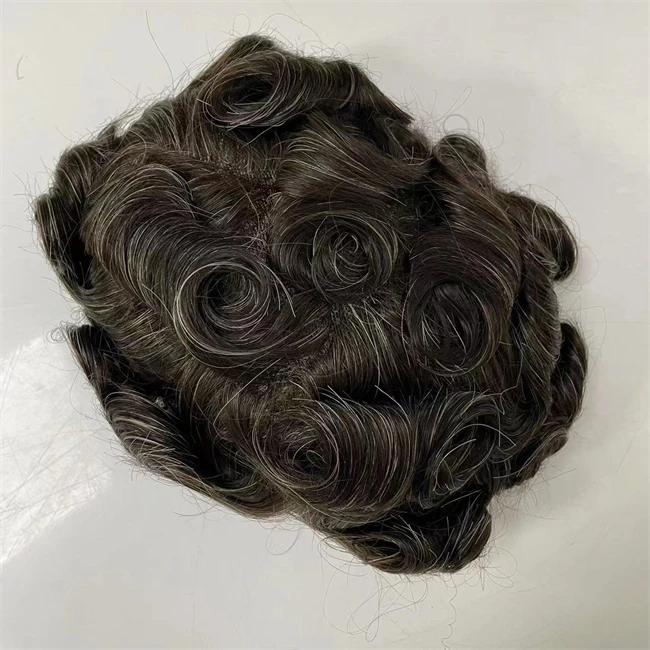 Indian Virgin Human Hair Replacement 32mm Wave Front Lace Unit 8x10 #1B/Grey Mono Lace with PU Toupee for Men