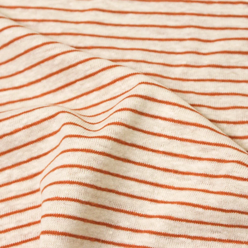 Stripe knitted Beige*orange 55% linen 45% recycled polyester stripe jersey skin-friendly fabric for t shirt