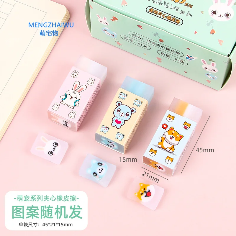 Wholesale kawaii fancy stationery cute eraser Cartoon Animal Sandwich design kids children school rubber soft eraser