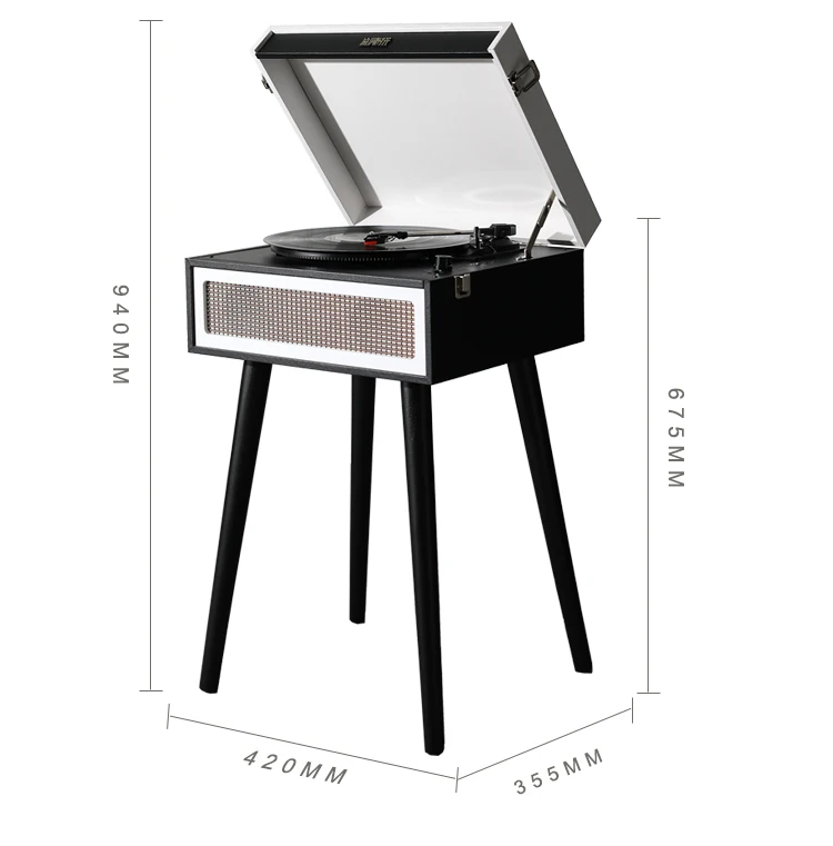 
Портативный поворотный стол с Aux-In и BT с 4 ножками StandSterling USB Запись стерео динамик внутри полностью автоматическая остановка 