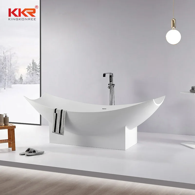 KKR bathtub luxury bathroom freestanding faux artificial white marble stone acrylic resin solid surface bath tub bathtub