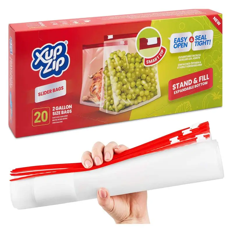 40 pcs Slider Ziplock Freezer Bags With Flat Bottom Plastic Wallets For Food, Snacks, Fruit, Veggies, Lunch