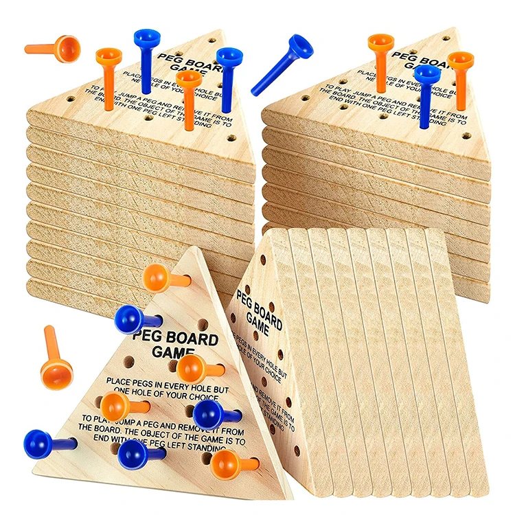 factory customized wooden peg board games 24pcs components and figures with blank packaging box bag educational game