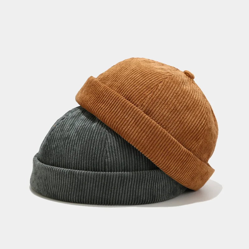 HZM-24064 Custom Winter Sailors Docker Hat 6 Panels brimless Baseball Cap Corduroy Sport Hats with Leather Strap