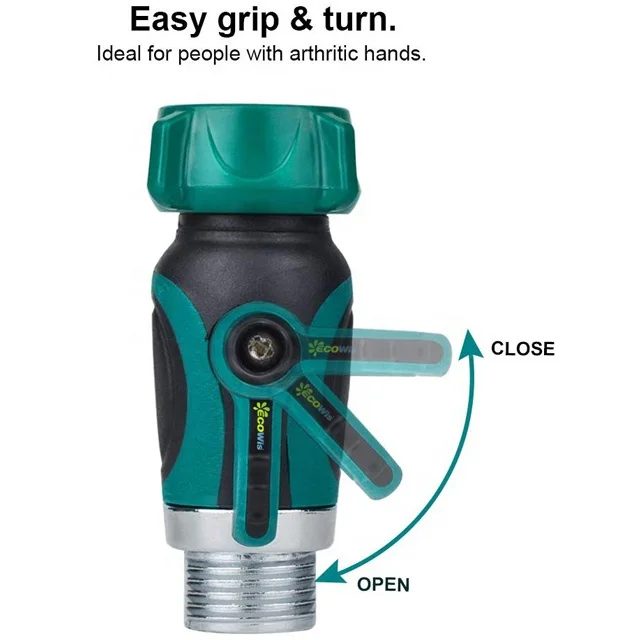 1 Way Metal Garden Hose Connector, Water Splitter Shut Off Valve with Easy Turn Control
