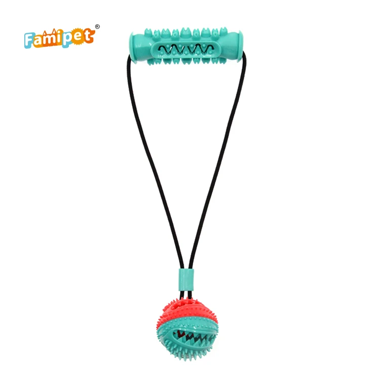 
Latest Design in Stock Double Head Pet Molar Stick Chewy Toy with Food Dispensing Ball Dog Toys Chew for Dog /cat Plastic, Rope 