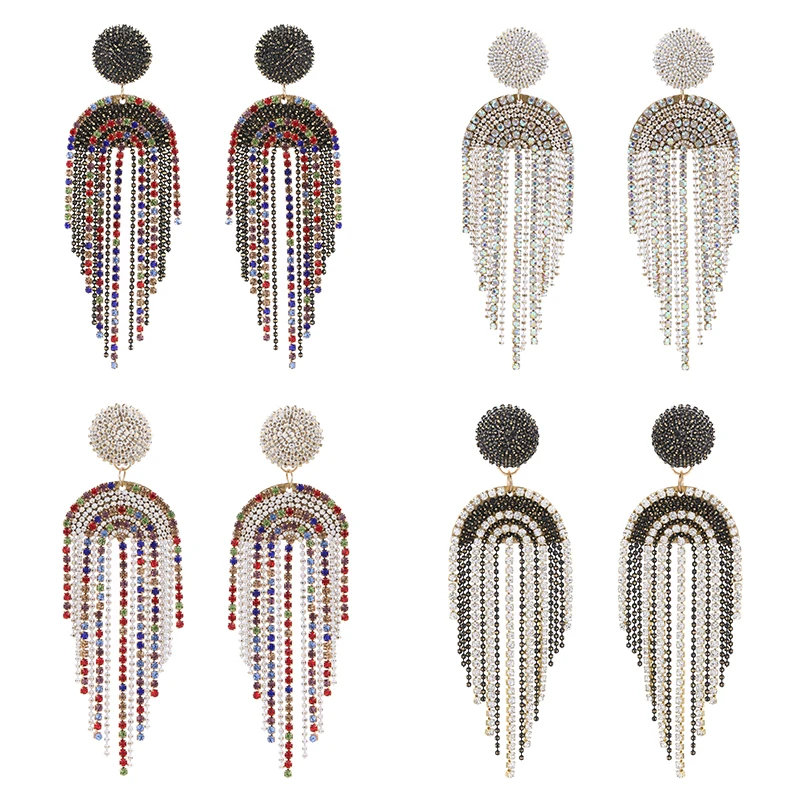 2023 Elegant Long Tassel Rhinestone Dangle Earrings Beads Crystal Handmade Statement Earring For Women Jewelry Party