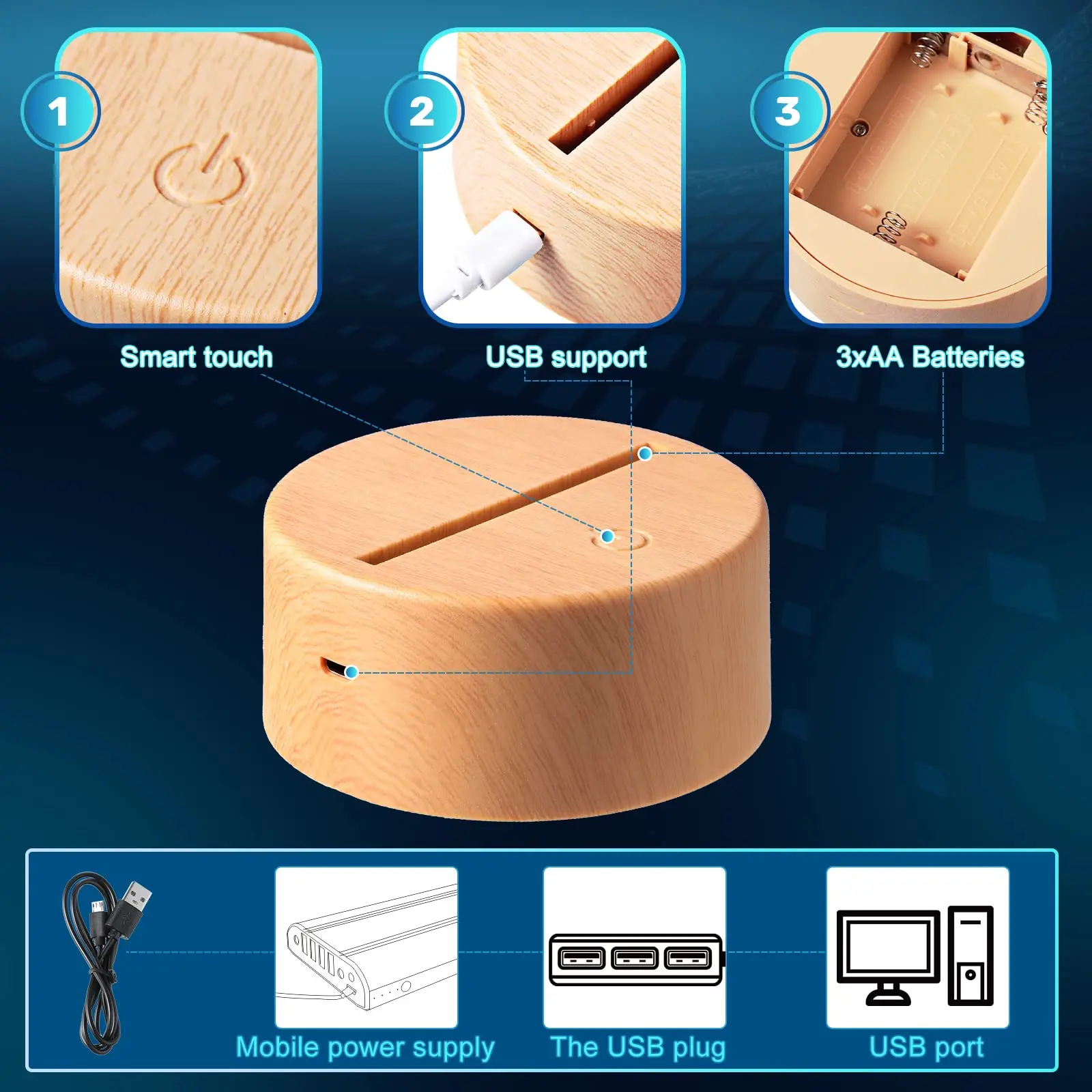 Деревянная 16 видов цветов с USB-зарядкой