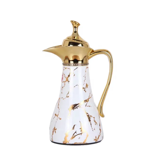 golden brass arabic coffee pot pink glass inner vacuum flask luxury style 1L sublimation