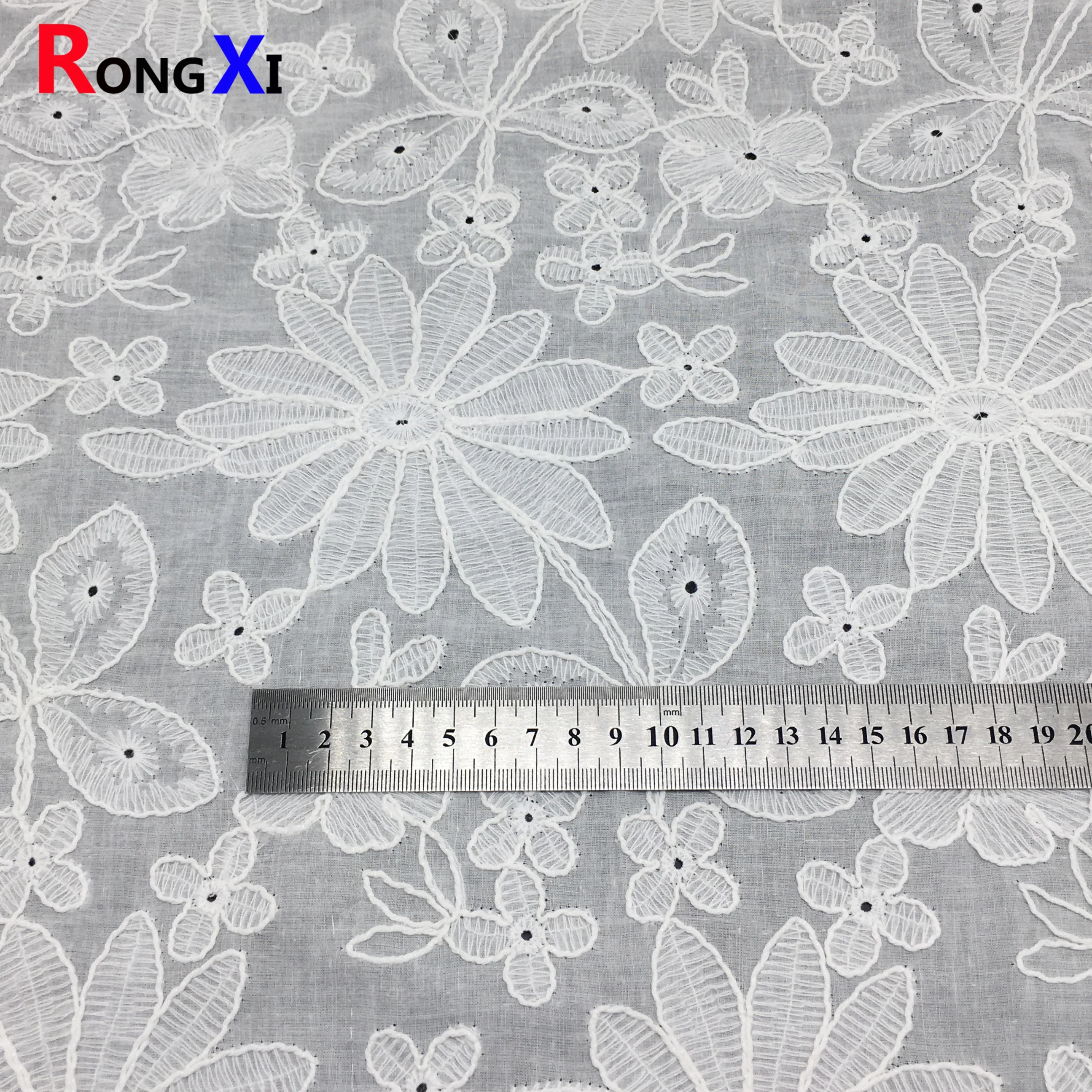 RXF2211 fabric Eyelet india flower 100 cotton embroidery cheap lace fabric