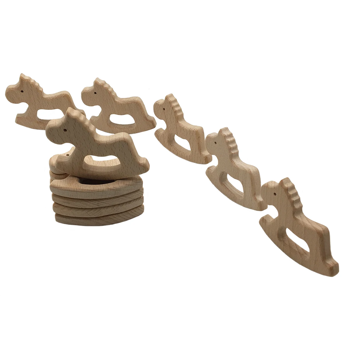 Wholesale Animal Shape Cute Cartoon Pattern Teether Diy Pendant Baby Toy Horse Wooden Teether