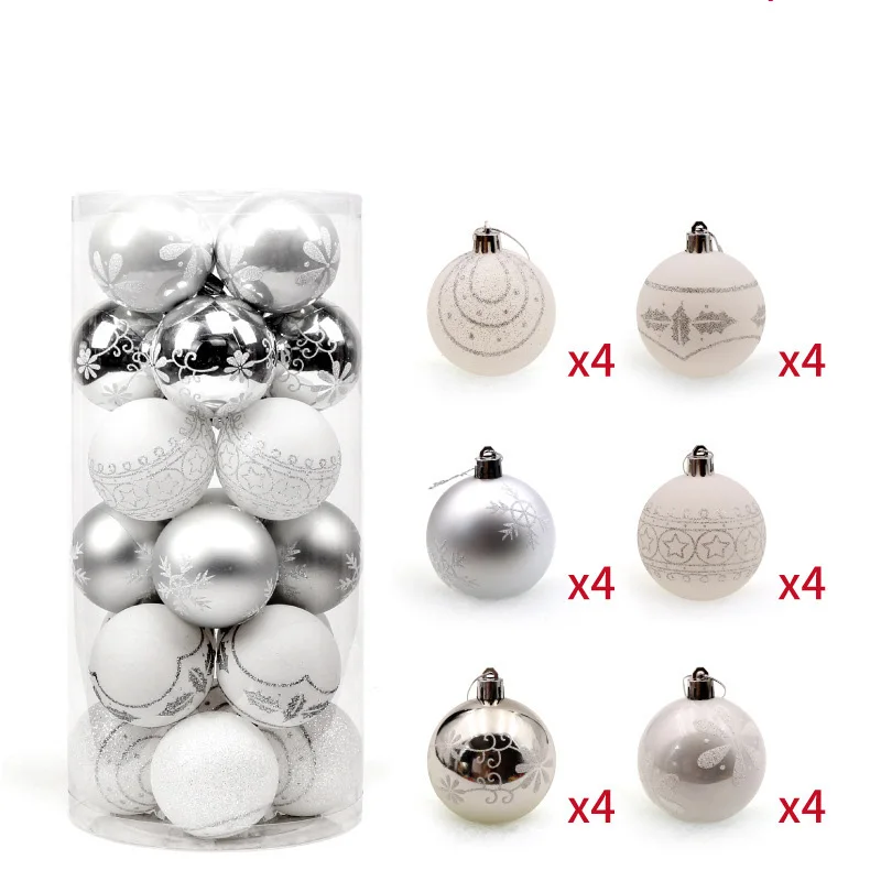 Christmas Decorations 6cm 24pcs PVC Barrelled Painted Christmas Ball Set Christmas Tree Pendant Decoration