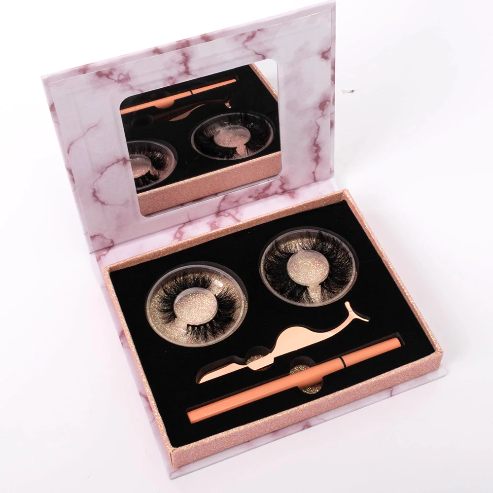 Yiernuo New Design Custom Customer Lash Boxes Eyelash Packing Set 3d Mink False Eye Lashes Own Brand 25mm Wholesale Mink Eyelash