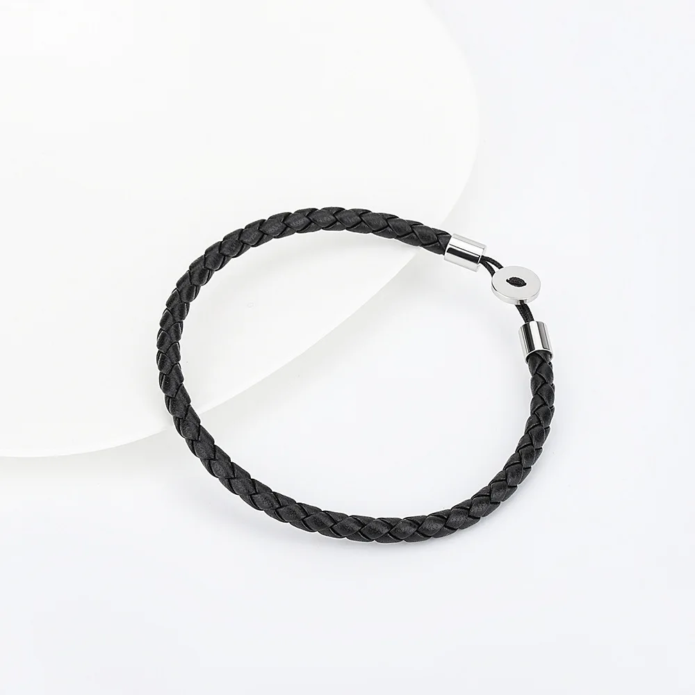 New Design Leather Bracelet O-shaped Button Chain Bracelet Hand woven leather rope jewelry DIY beaded bracelet