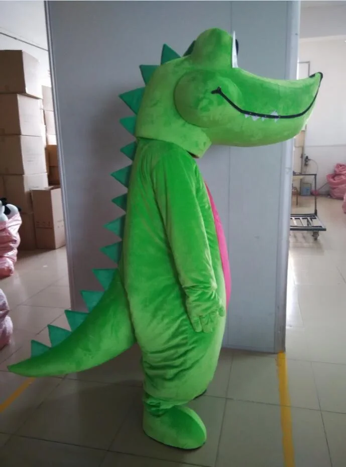 Custom adult green crocodile mascot costume with big and long tail