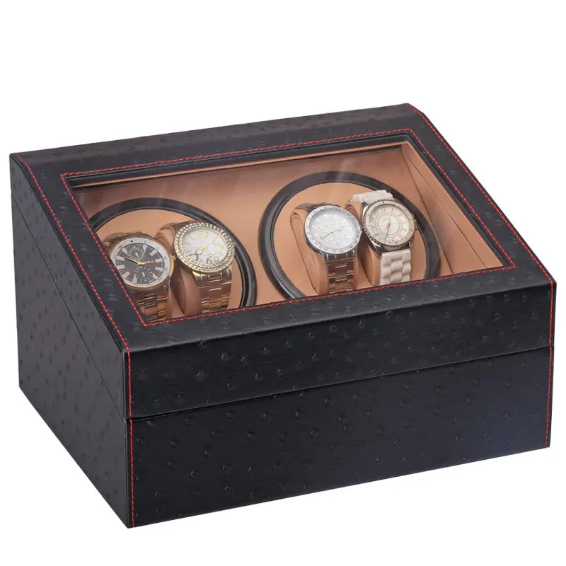Ostrich skin pattern double head 4 + 6 motor box mechanical watch shaker