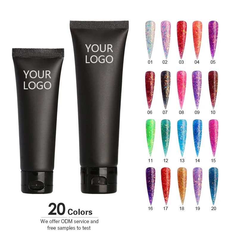 OEM private label color nail extension poly gel glitter