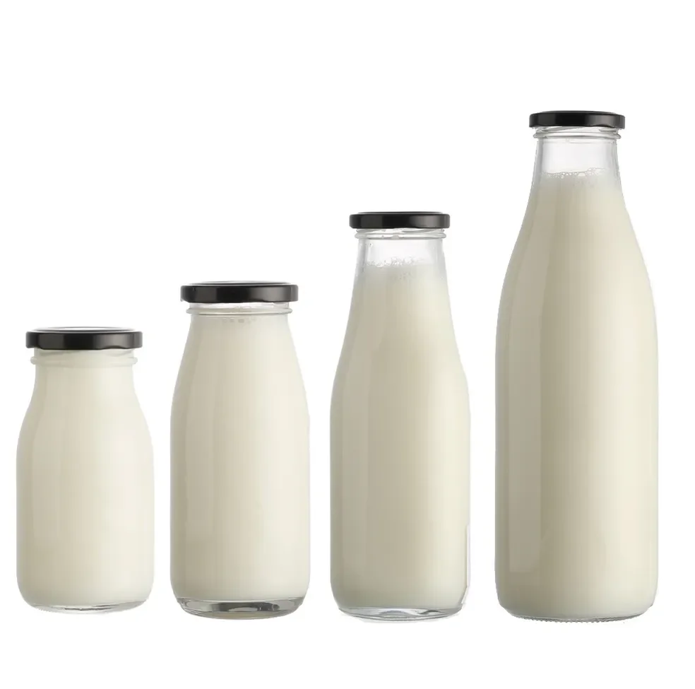 200ml 250ml 500ml 1000ml High-Quality Milk Bottle with Metal Lid Empty Milk Glass Bottle With PET Lid or Metal Lid