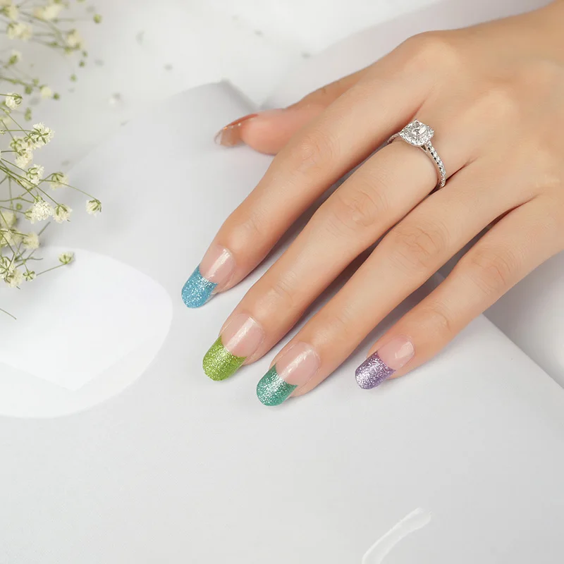 French style colorful glitter real nail polish stickers nail wraps