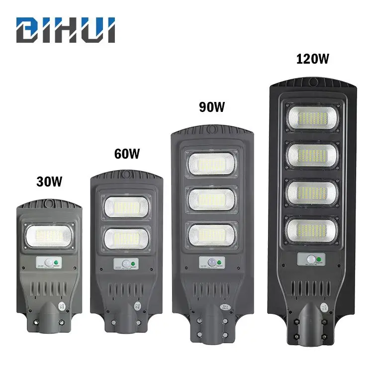BIHUI Lighting IP65 Waterproof Outdoor ABS 30w 60w 90w 120w All In One Integrated Solar Led Street Light