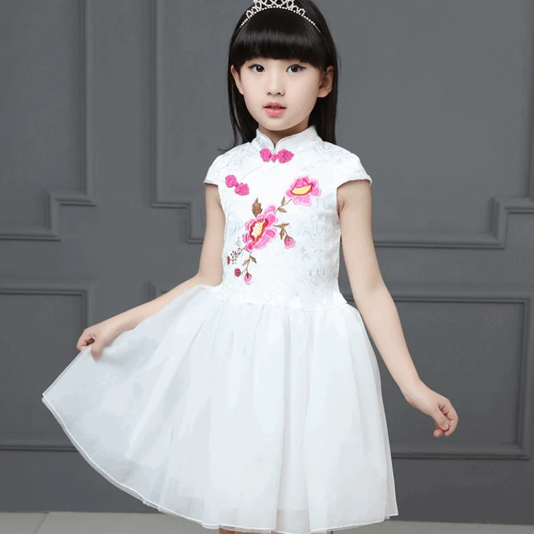 Summer Chinese Style Floral Cheongsam Girls casual Tutu Dress Children performance Clothes wholesale