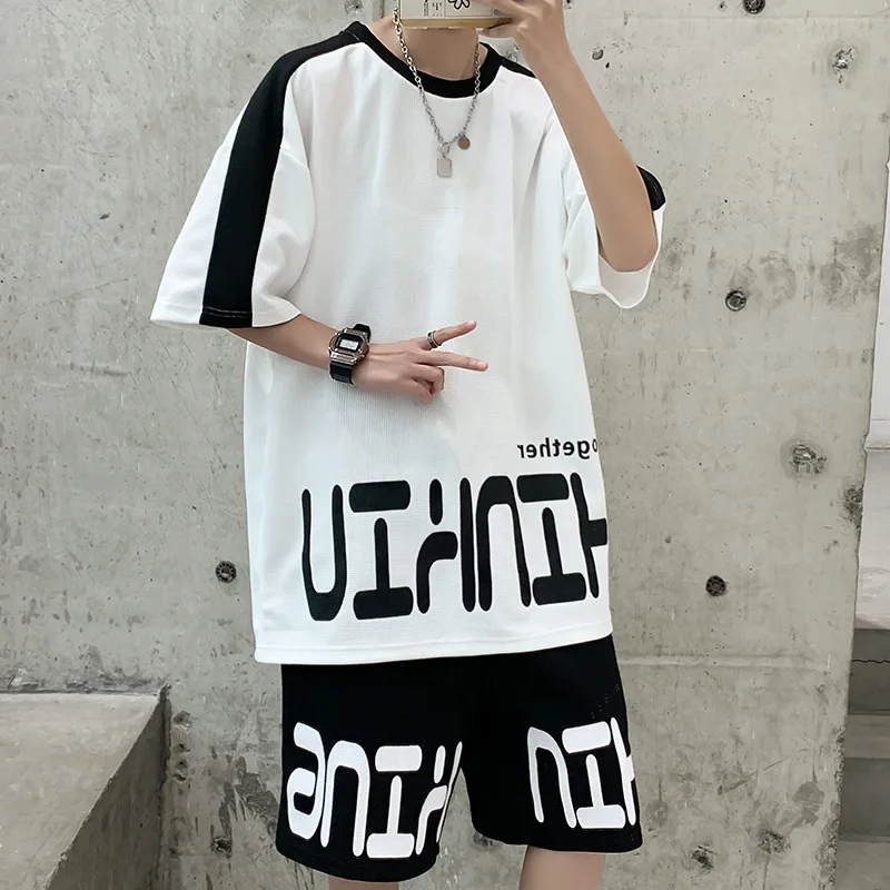 ANSZKTN Men Summer leisure sports suit short sleeve T shirt and Shorts running leisure Tracksuits 2 Pieces set