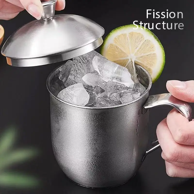 8cm 350ml 9cm 500ml 10cm 700ml 304 Stainless Steel Chinese Style Yat-sen Cup Tea/Milk/Coffee/Water Travel Mug with Handle Lid