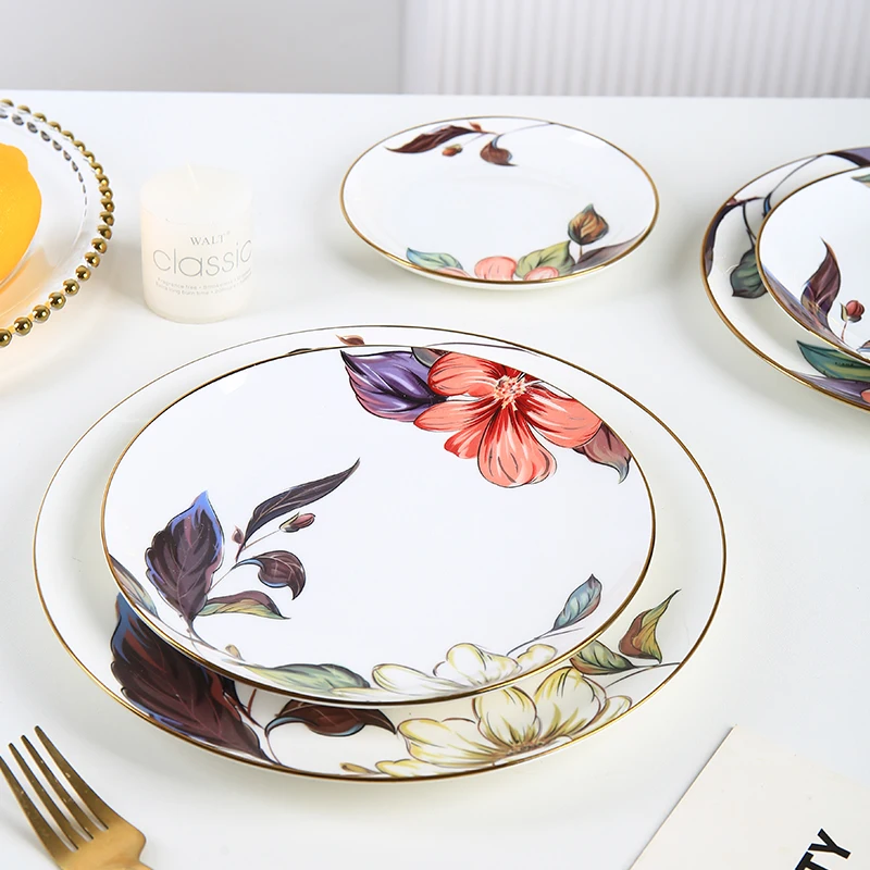 New arrival Hot sale Ceramic Bone China Round dinner Plates Modern style Snack Dishes