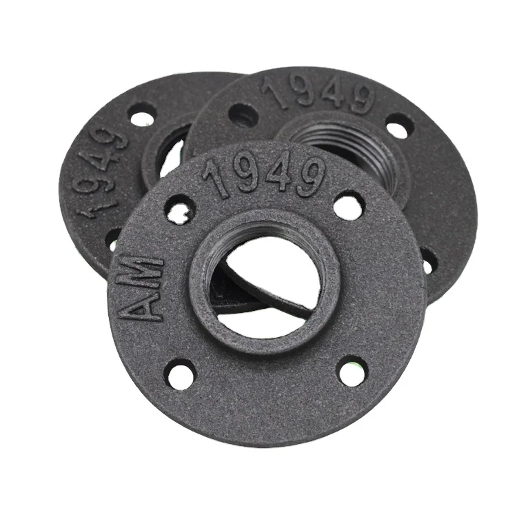 black metal pipe furniture malleable iron four hole flanges for industrial pipe book shelving