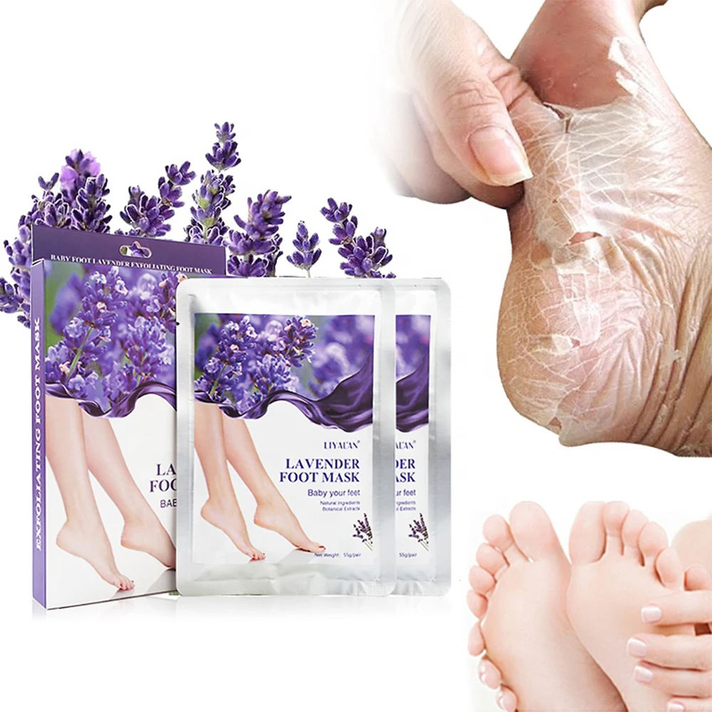 Boxed Pack(2 pairs) feet peel mask High effective Pure Natural Lavender Collagen Feet Care feet warmer exfoliating foot mask